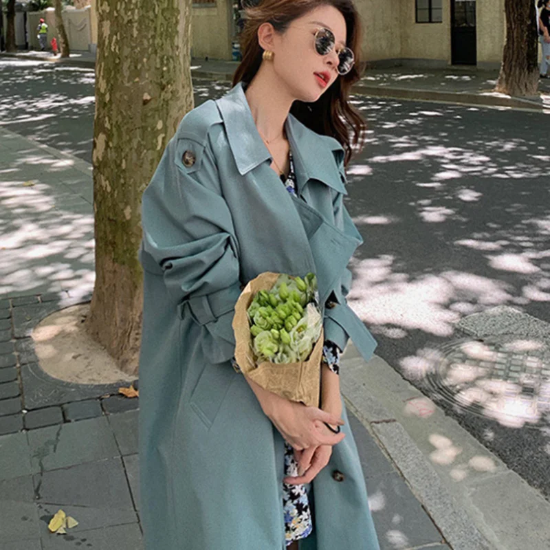 

2020 Women's Windbreaker Spring And Automn New Fashion Temperament Loose Long Coats Over The Knee Female