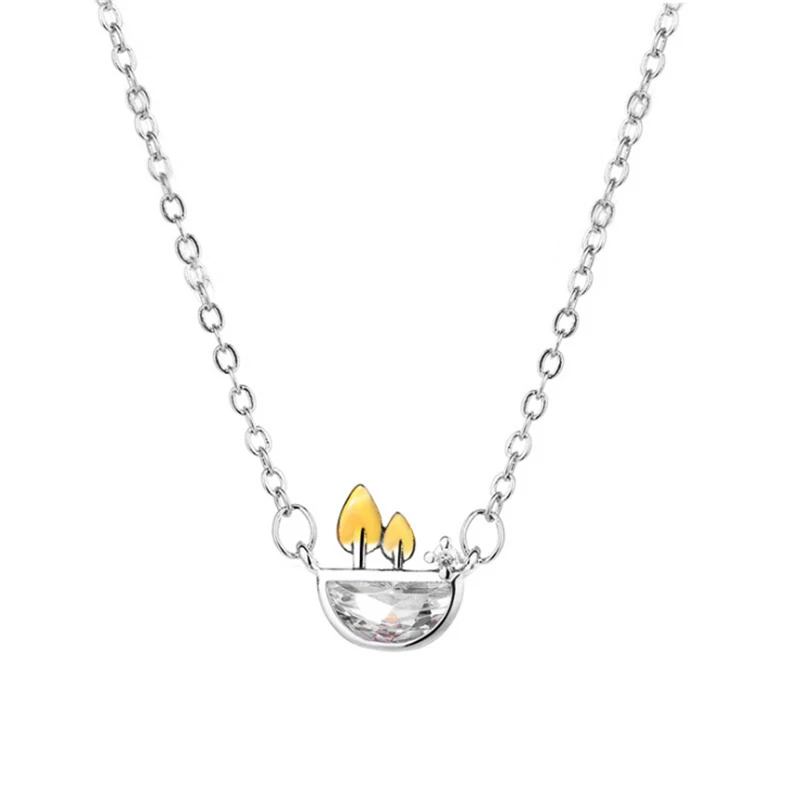 

Drop Shipping Branded Jewelry Scenery Golden Trees Water Summer Pendant Necklace With Stone Leaves Real Women Female
