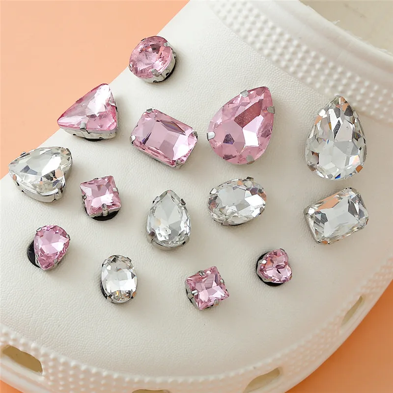 

1PCS Shiny Pink Crystal Shoe Charm Bling Rhinestone Heart Square Charms Shoe Decoration For Girls Women Shoe Accessories Gifts