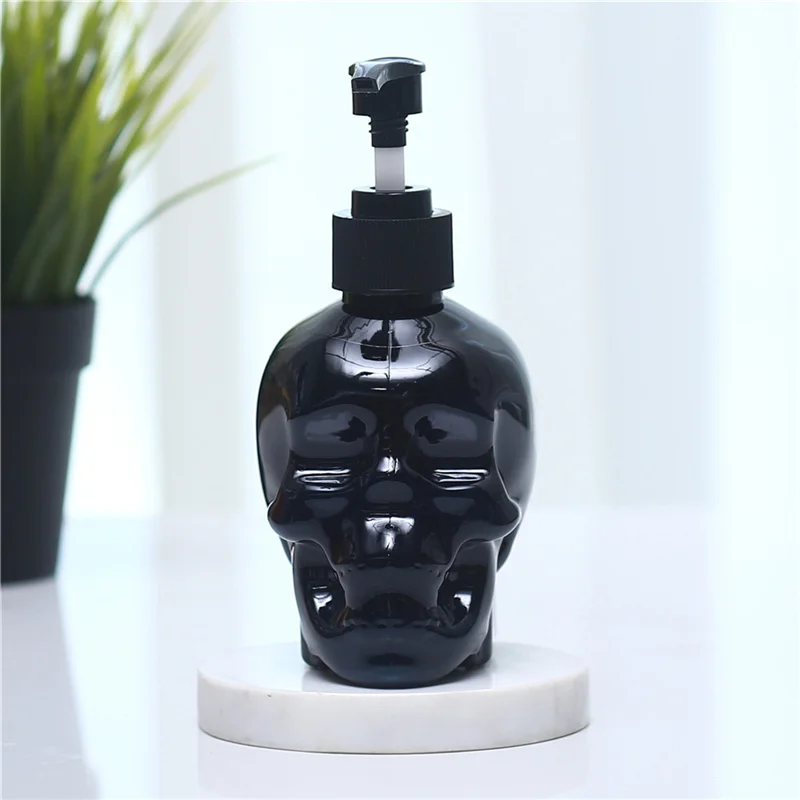 

Newly Black Skull Head Liquid Bottle Refillable Multipurpose Press Soap Dispenser Creative Ornament for Home Bathroom 350ML