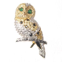 45x18mm womens high quality cubic zirconia 24 k gold plated owl brooch pin bird cz brooch animal jewelry