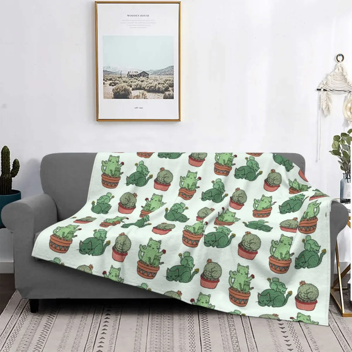 

Manta de franela con forma de Cactus para el hogar y la Oficina, colcha suave multifunción con diseño de gato, animales, para Ot