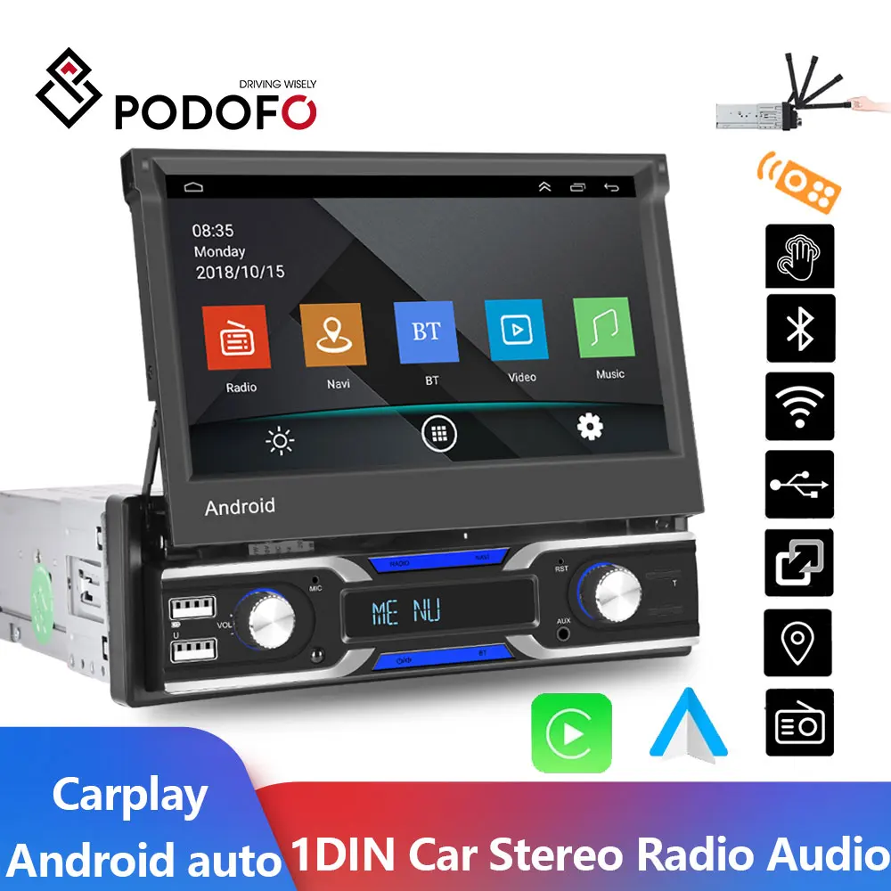 

Автомагнитола Podofo 1 Din, 7 дюймов, Android, Bluetooth, GPS, Wi-Fi, MP5-плеер