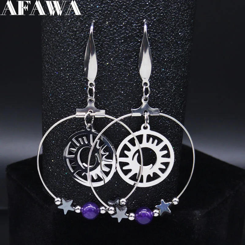 Женские серьги подвески из нержавеющей стали с натуральным кристаллом в виде