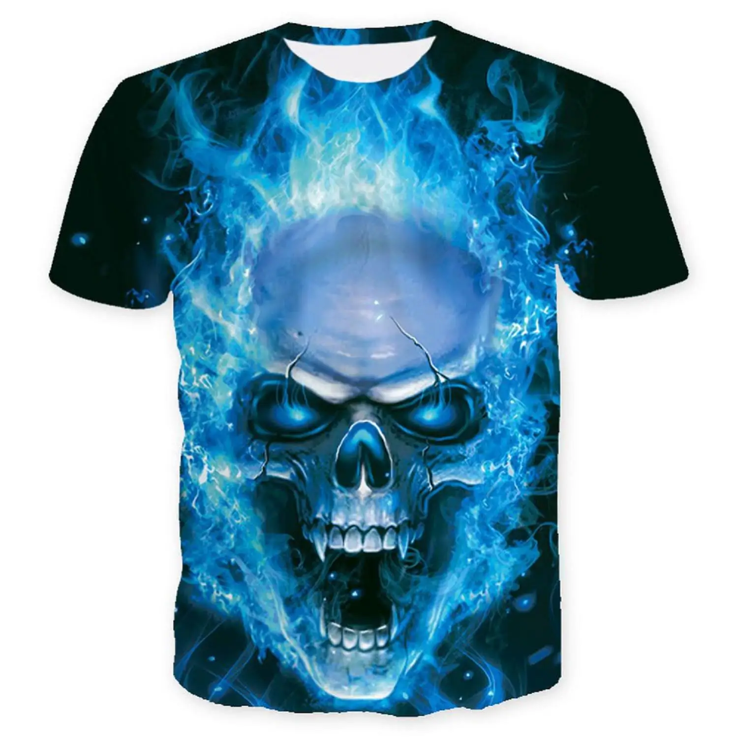 

Popular Men Tshirt Short-Sleeve 3d-Printed Uniquely O-Neck Blue Skull Tshirt Men