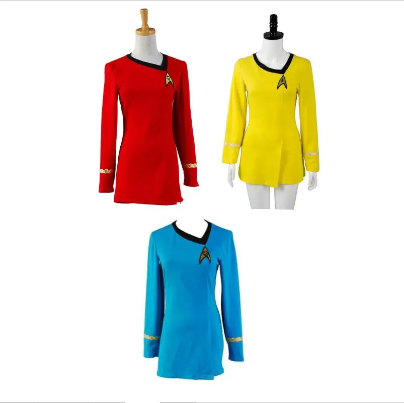 Женское Хлопковое платье Star Cosplay Trek TOS красный желтый синий наряд для взрослых