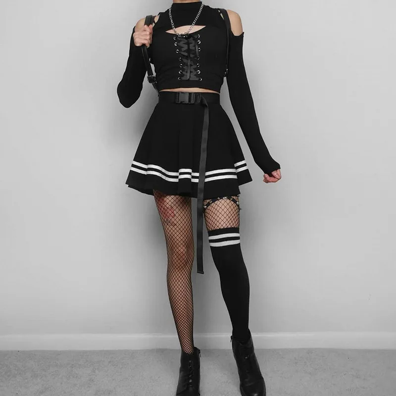 Готический Темный винтажный в стиле панк готика футболки женские Harajuku полые