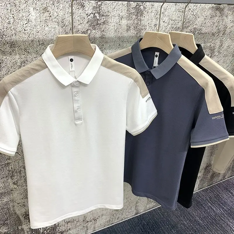 

2021 Summer Polo Shirt Men Brand Clothing Cotton Short Sleeve Business Casual Printing Designer Breathable Splicing Busine Polo