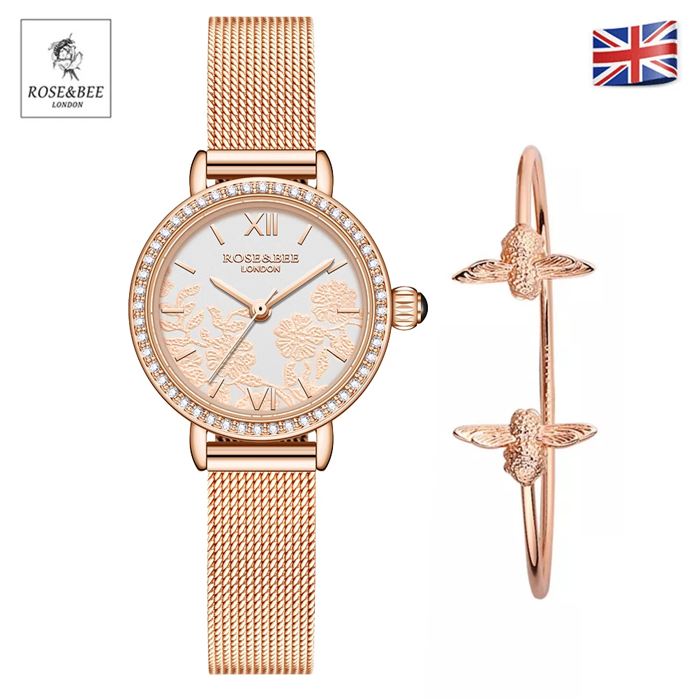 

New Luxury Design Brand Women Watch With Bracelet Elegent Romantic Rhinestone Flowers Dial Waterproof Quartz Wristwatches Gift