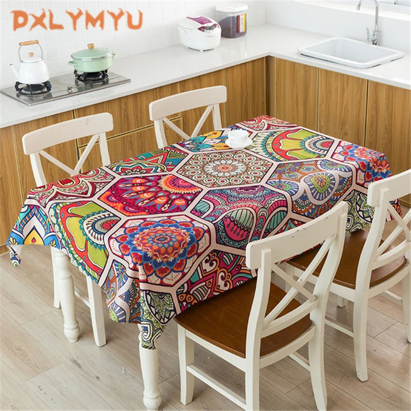 Bohemian Style Print Decorative Linen Tablecloth Waterproof Thick Rectangular Wedding Dining Table Cover Tea Table Cloth