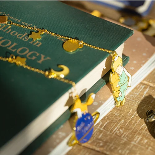 

6PCS/LOT Delicate Pendant Little Prince Planet Metal Bookmarks 180mm*45mm Cute Cartoon Book Marker School Office Wedding Gift