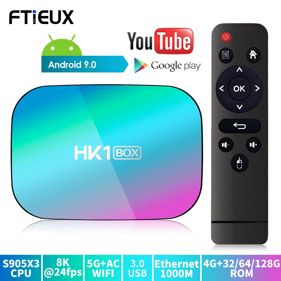 

HK1Box TV BOX Android 9.0 Amlogic S905X3 8K 2.4G 5G Dual wifi Youtube Media player Bluetooth smart Set top box 4GB 32G/64G/128G