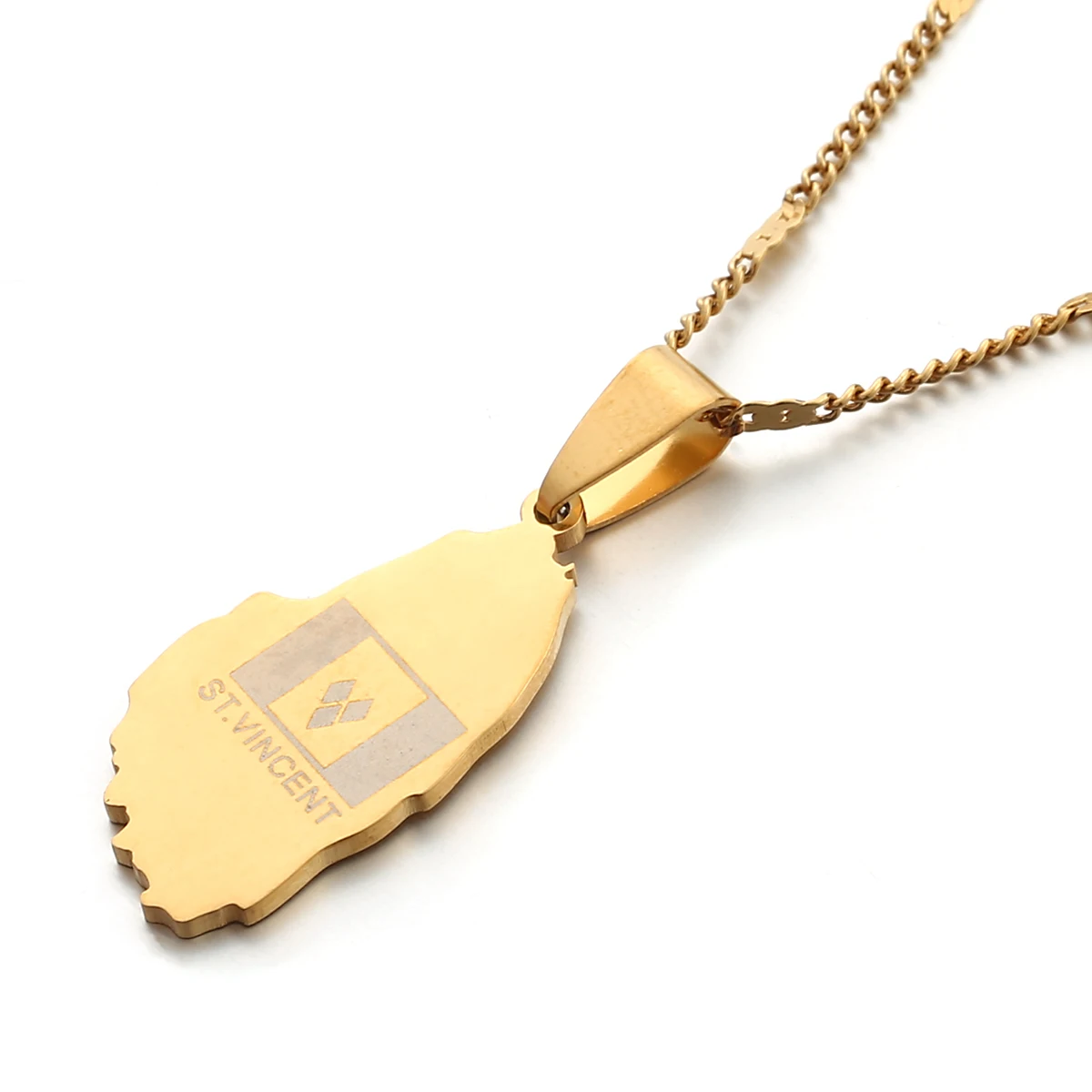 

Stainless Steel St. Vincent Flag Map Pendant Necklace For Women Men Unisex Gold Color Chain Jewelry