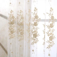 europe gold luxury sheer curtains kitchen beige tulle window drapes rose embroidery living room bedroom decor x zh0014