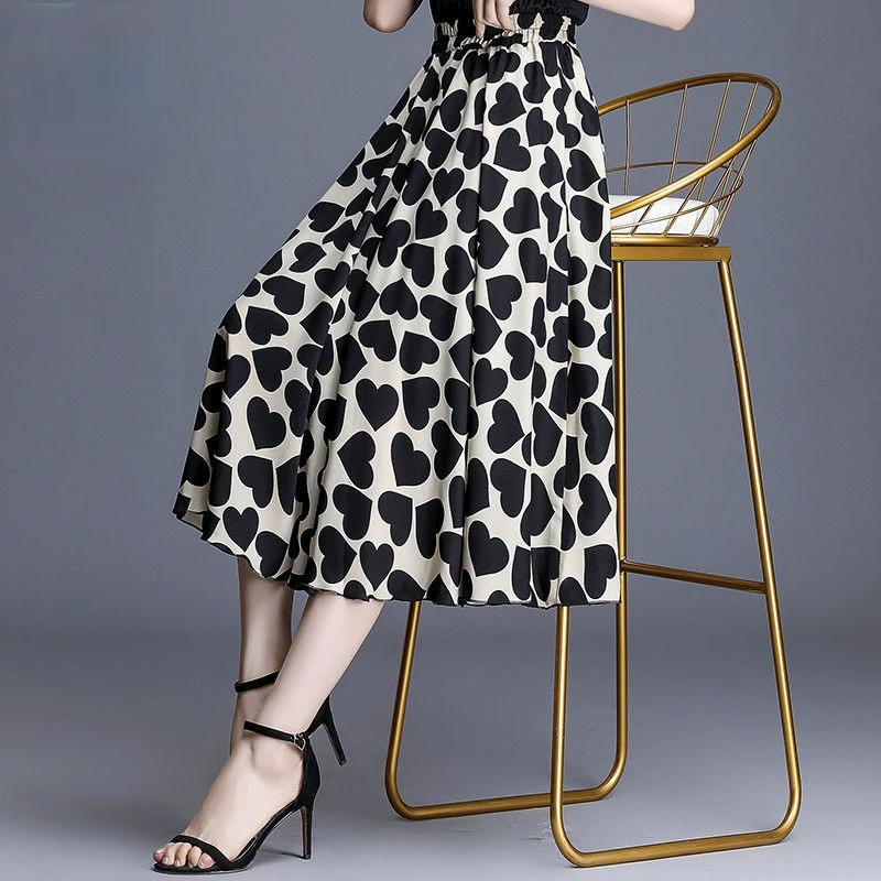 

2021 New Spring Summer Fashion Skirts Women Casual Printed Skirt Female Elegant Elastic High Waist A-line Pleated Skirts Y211