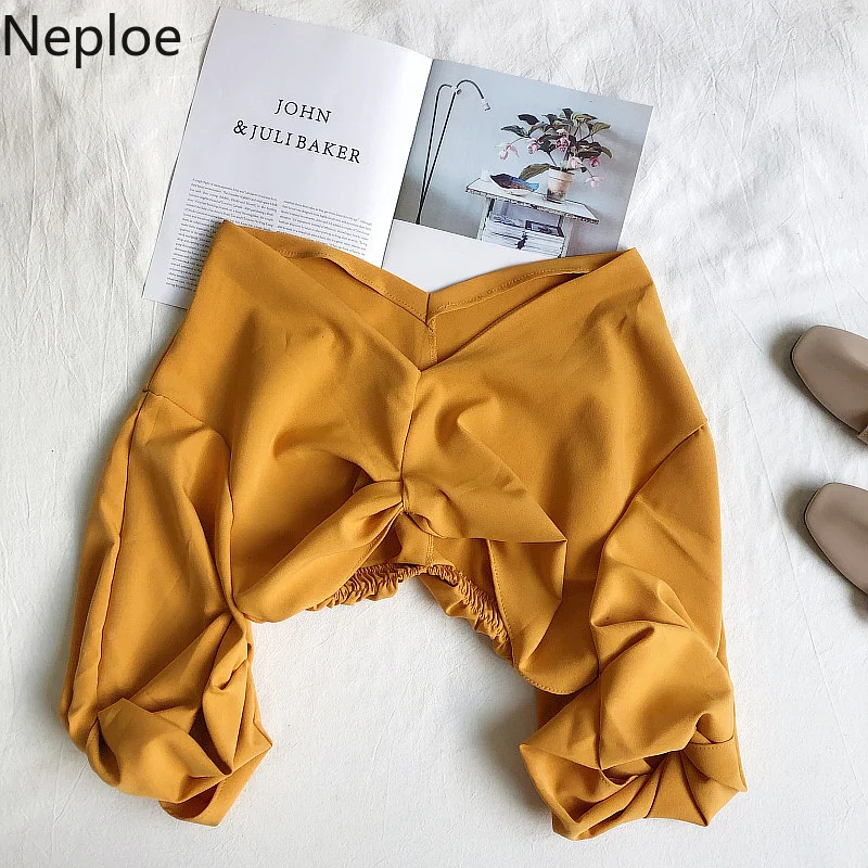 Сексуальная Блузка Neploe с V образным вырезом открытыми плечами и длинными