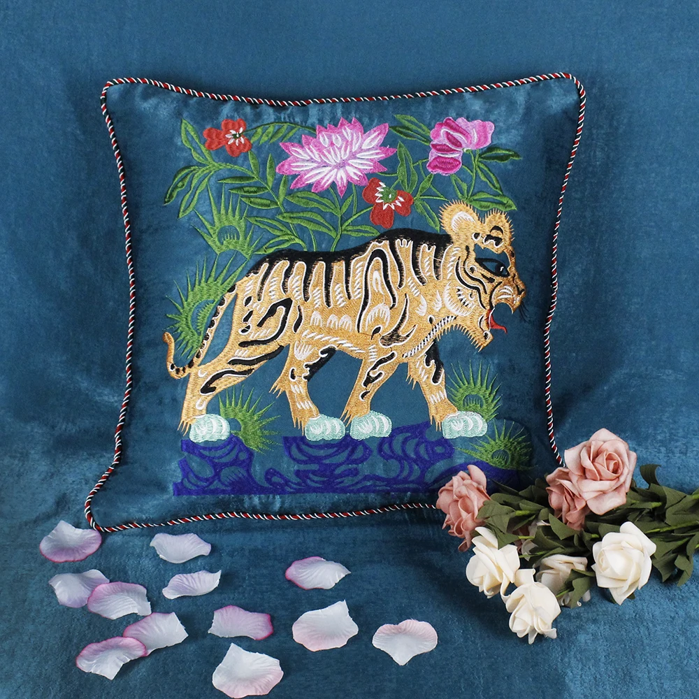 Вышивка властный Тигр Цветок Наволочка для ткани накидка подушки DIY ручной