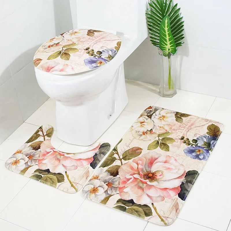 Classic Bathroom Mats Anti Slip Natural Scene Beach Shell Rug with Toilet Cover Home Decoration | Дом и сад
