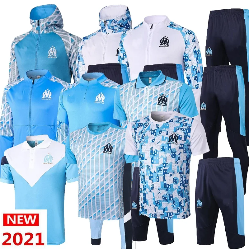 

Man+Kids 2021 Marseilles THAUVIN Short Sleeve Training suit Marseille PAYET Football Sports jersey Training suit pants Tracksuit