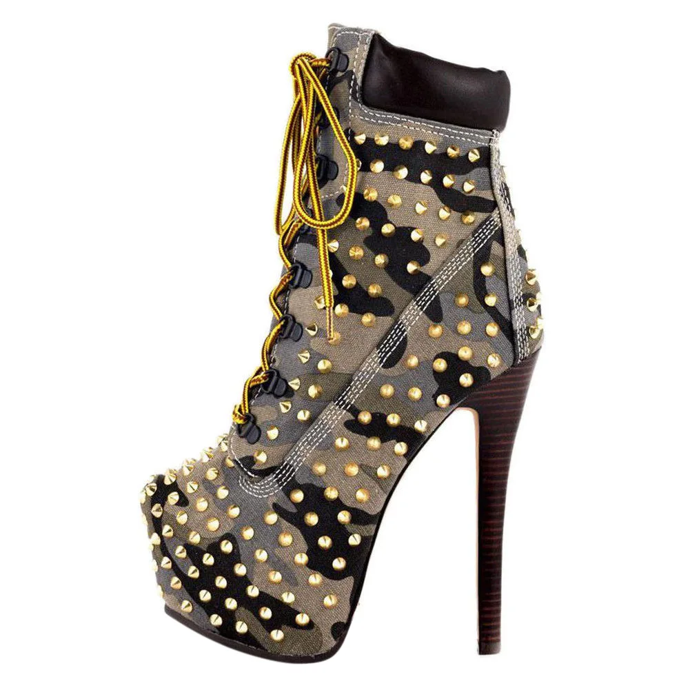 

Женские ботильоны из натуральной кожи на платформе с круглым носком, со шнуровкой и заклепками