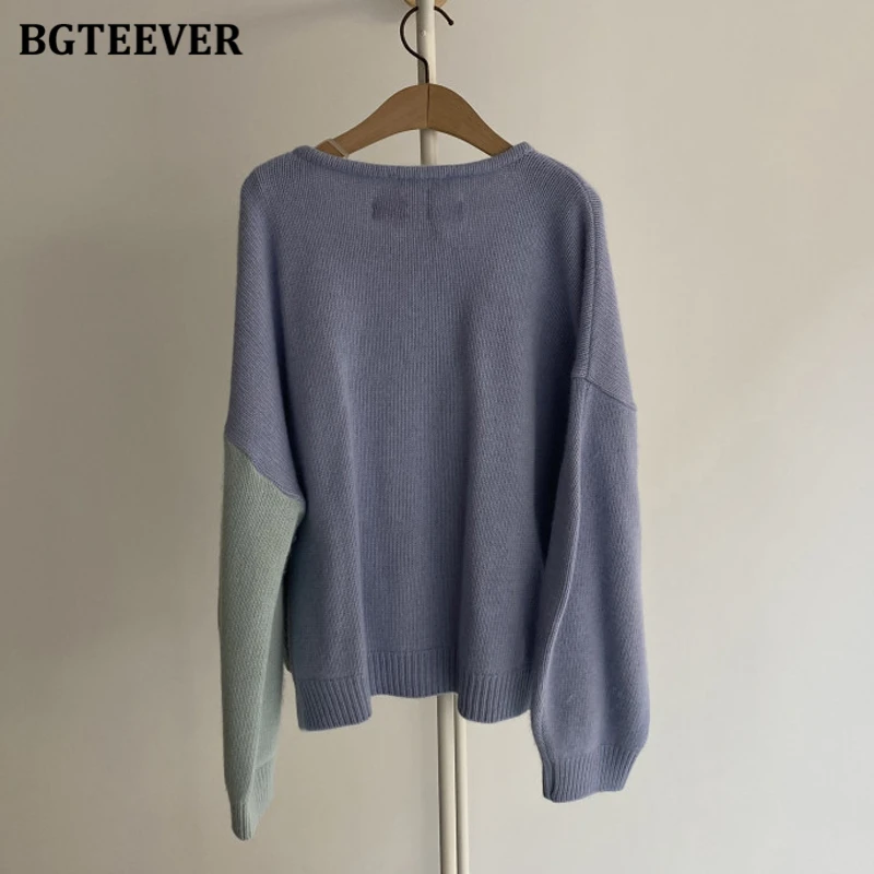 

BGTEEVER Casual Patchwork Women Sweater Cardigans Puff Sleeve Single-breasted Female Knitted Open Stitch 2021 Autumn Knitwear