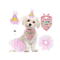 dog birthday bandana hat dress set pink cone crown triangle scarf tutu skirt outfit for dogs birthday party decoration supplies