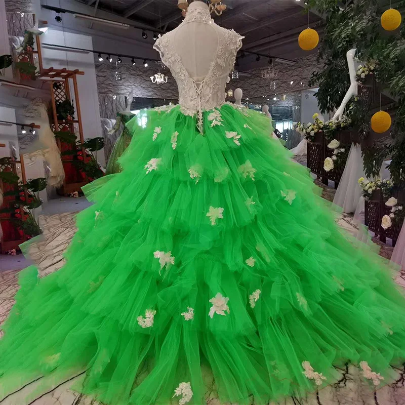 LSS154 недорогие Зеленые Вечерние платья феи с высоким воротом без рукавов