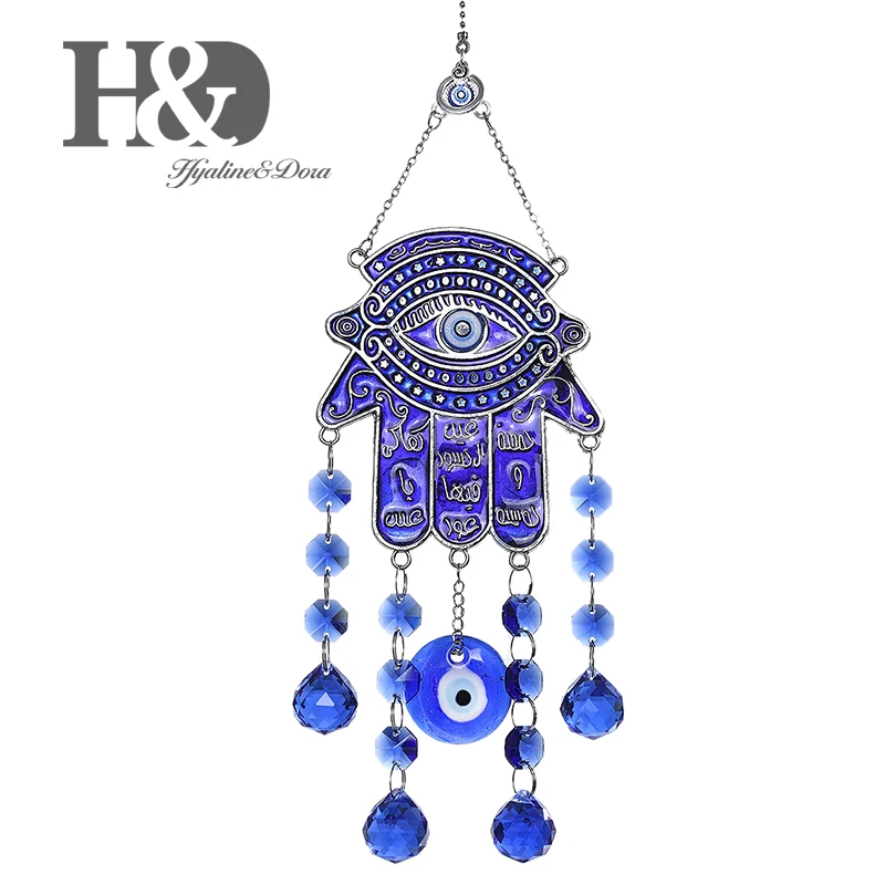 DE1915330 H& D DIY счастливый Хамса турецкий синий сглаза Кристалл Шарм Suncatcher кулон ветер колокольчик амулет дома стены сада висячие украшения - Цвет: DE1915330