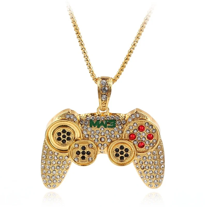 

Hip-hop Jewelry Game Console Handle Necklace Pendant Gold Chain Crystal Necklace Charms for Children Boys Gifts
