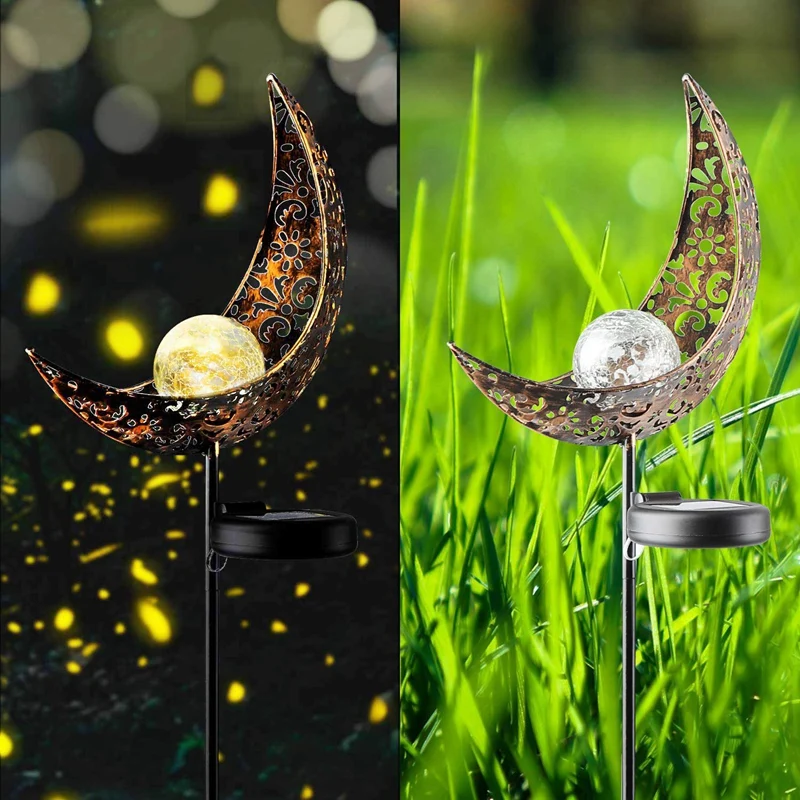 Garden Solar Light Outdoor Decorative Moon Decor Crackle Glass Ball Metal Stake for Pathway Lawn Patio Yard | Лампы и освещение