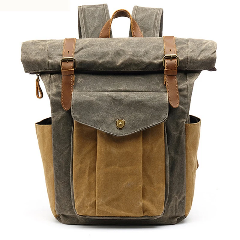 

Vintage Oil Waxed Canvas Leather Backpack Large Capacity Teenager School Bag Traveling Waterproof Daypacks 14" Laptops Rucksack