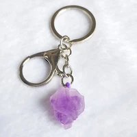 fyjs unique silver plated irregular shape natural purple amethysts stone key chain fashion jewelry