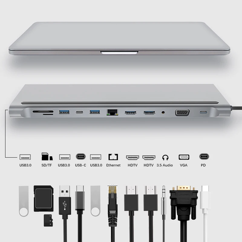 12 в 1 Тип USB C концентратор двойной Hdmi Rj45 Мульти 3 0 Мощность адаптер док станция для