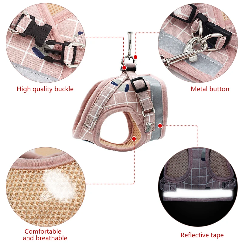 Шлейка с поводком для собак и кошек регулируемая дышащая в клетку | Дом сад