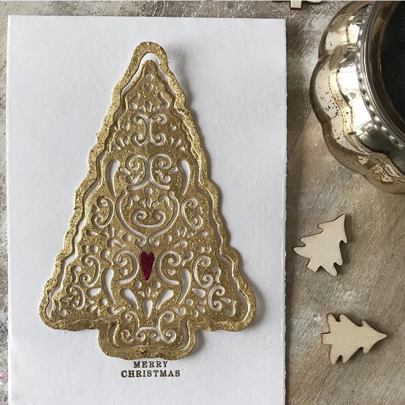 Необычные вырезанные штампы в виде дерева для изготовления открыток