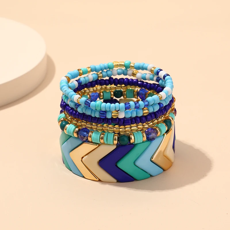 

Набор женских акриловых браслетов, многослойные ювелирные украшения «сделай сам» в богемном стиле, цепочка с бусинами