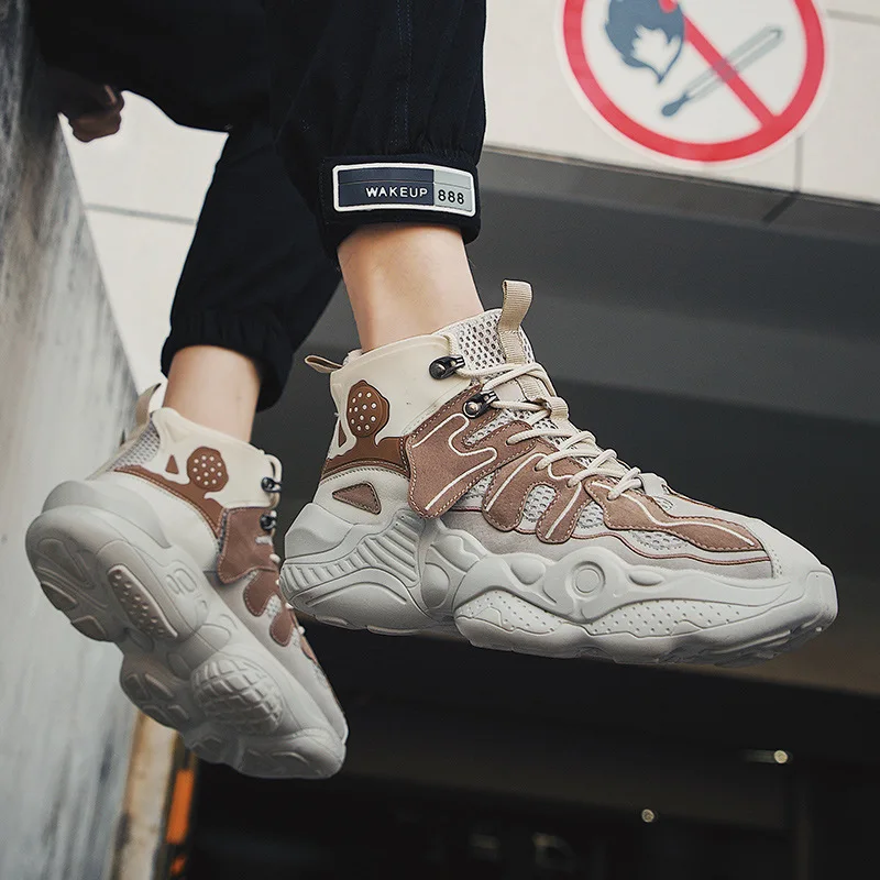 Высокие кроссовки мужская повседневная обувь на шнуровке массивном каблуке