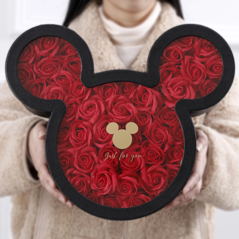 Jab&oacute;n de rosas artificiales con caja de regalo de dibujos animados, cabezas de flores para boda, regalo de cumplea&ntilde;os y San Valent&iacute;n, 42 unids/caja-0