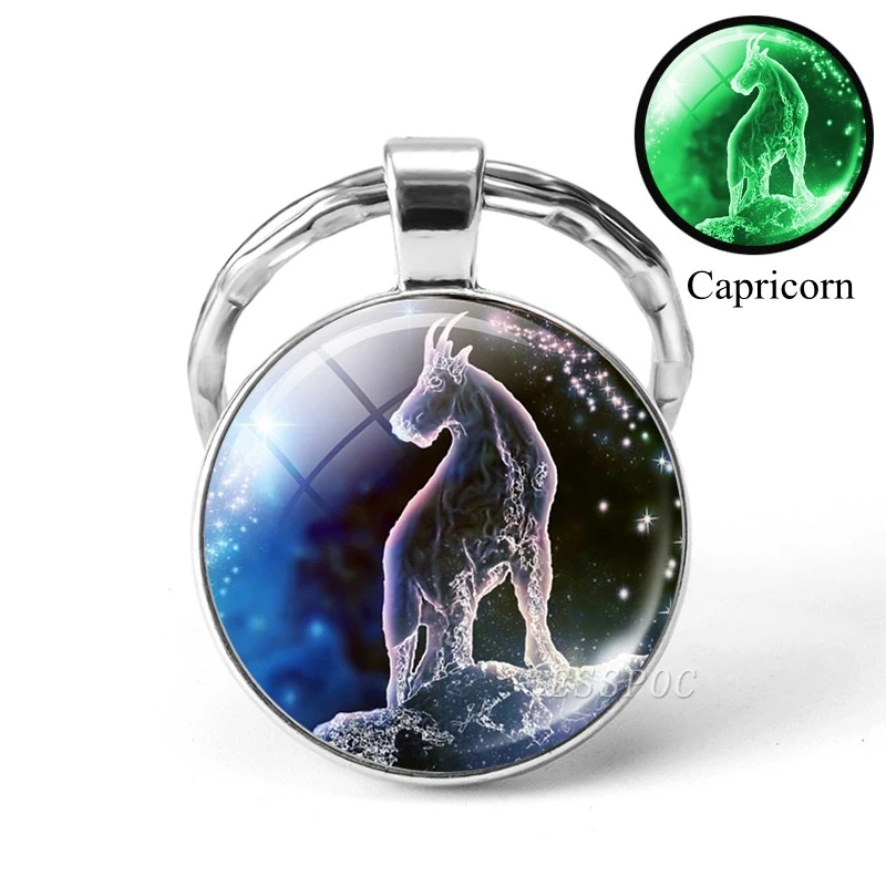 Capricorn Светится в темноте 12 брелок для ключей «Созвездие» светящийся Зодиак из нержавеющей стали металлический брелок для ключей для мужчин автомобильный брелок подарки - Цвет: Capricorn