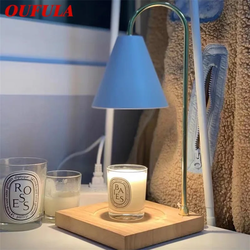 

OUFULA Modern Creative Table Lamp Simple Wood Candle Desk Lighting LED for Home Bedroom Decoration
