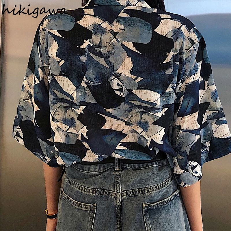 

Hikigawa Blusas Mujer De Moda 2021 Verano Elegantes Womens Tops Vintage Harajuku Shirts Short Sleeve Camisas Fashion Blouses