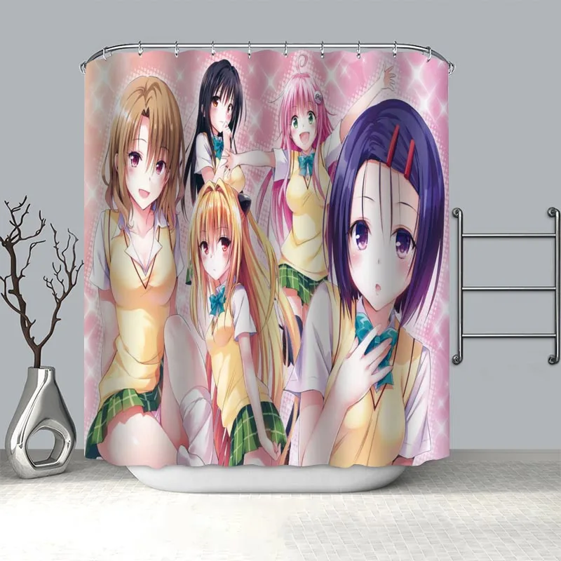 

New To Love Ru Anime Girl Shower Curtain Polyester Fabric Screens Curtains For Bathroom 3D Waterproof Bath Curtain With Hooks