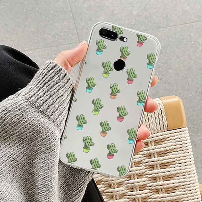 Чехол для телефона прозрачный с милым мультяшным рисунком кактуса 0 Huawei Nine e 6 5 4 3 2