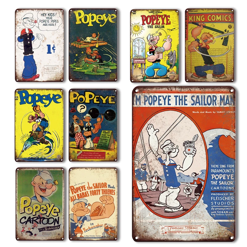 Винтаж Popeye аниме плакат металлический знак Ностальгический жестяная вывеска