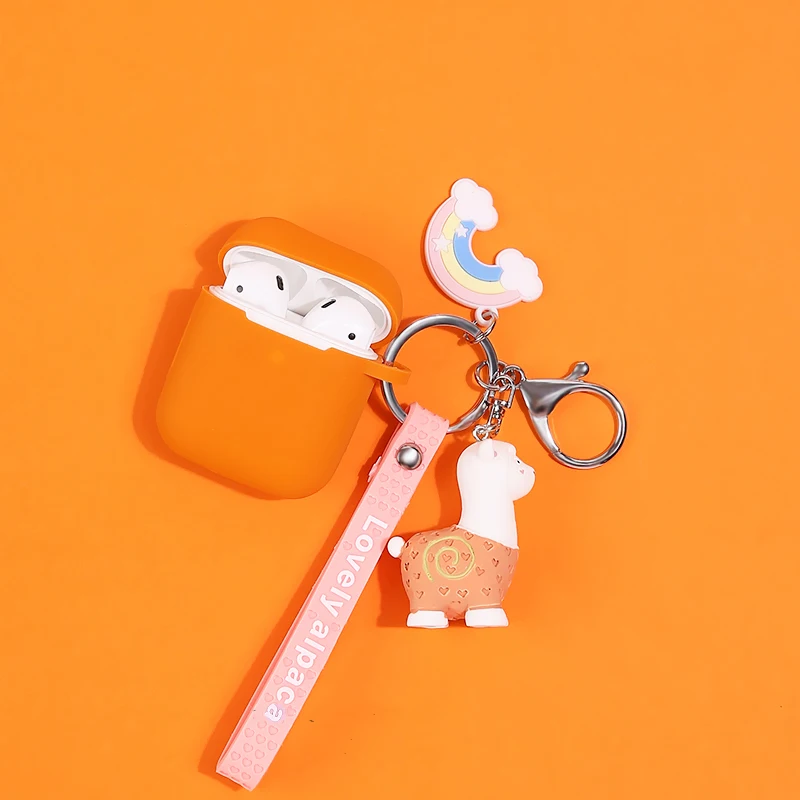 Мультфильм животных кожухи головных телефонов для Airpods 2 Силиконовые беспроводные Bluetooth милые наушники защитный чехол Альпака Радуга брелок