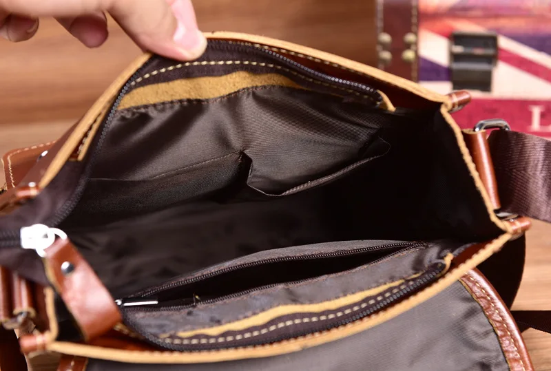

Real Leather Brand Design Shoulder Messenger Bag Genuine Leather Fashion Cross-body Bags 10" Pad Casual Vintage Men Business Bag