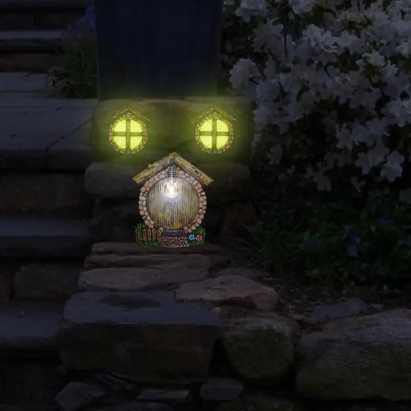 

4pcs Tree Decorations Pendant Windows And Doors With Lights Resin Crafts Courtyard Garden Sculpture Lawn Decoration