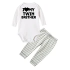 Футболки с надписью I Love My Twin братсестра новорожденный смешные для мальчиков и девочек; Комплекты с длинными рукавами комбинезон топы штаны в полоску 2 шт. на возраст от 0 до 24 месяцев