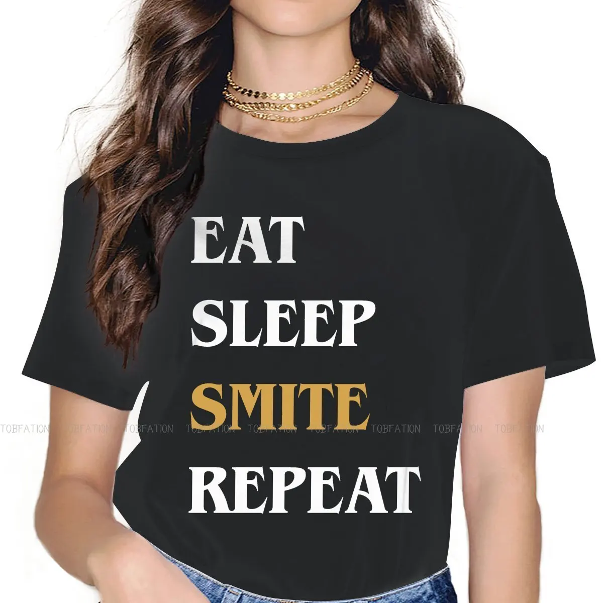 Футболка с круглым вырезом и надписью Eat Sleep Smite Оригинальная футболка из чистого