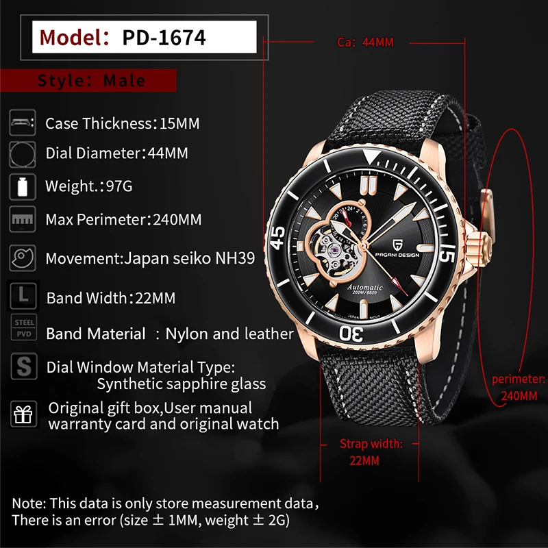 

PAGANI DESIGN 2021 New Men's Mechanical Watch 200M Waterproof Stainless Steel Automatic Watches Japan NH39 Tourbillon Watch Men